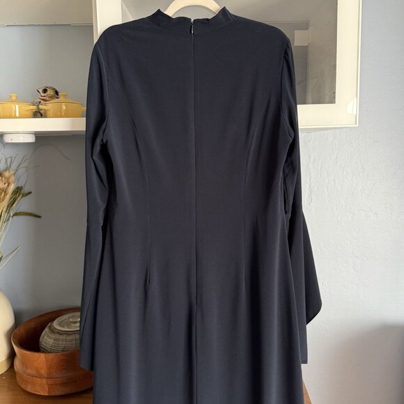 Halston Flounce Sleeve Crepe Gown Dress Maxi Navy Blue Size 14 Retail $425 - Picture 7 of 11